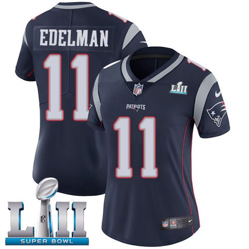 Women New England Patriots #11 Edelman Blue Limited 2018 Super Bowl NFL Jerseys->women nfl jersey->Women Jersey
